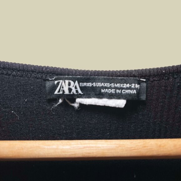 Zara Black Ribbed Crop Top - Picture 3 of 3